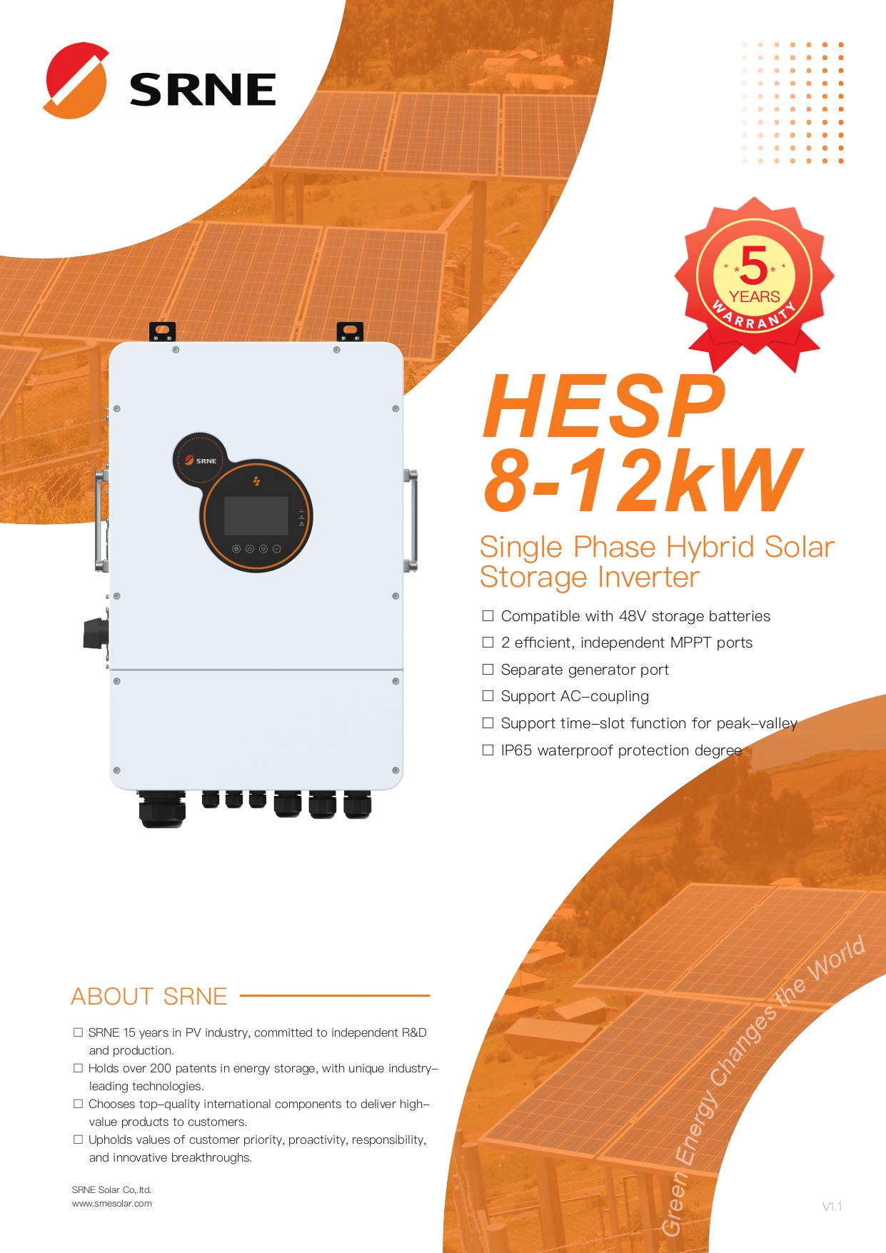 SRNE Hybrid On/off grid inverter 8kW ไฮบริดออนกริด/ออฟกริด รองรับการไม่ต่อแบต