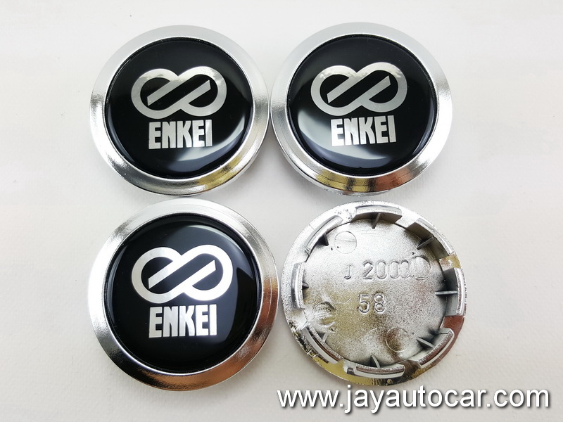 ฝาล้อรถยนต์ สำหรับ ล้อแม็ก สติ๊กเกอร์เรซิ่น ENKEI สีเงิน ขนาด 58 มิล 1ชุด 4ชิ้น 58mm.