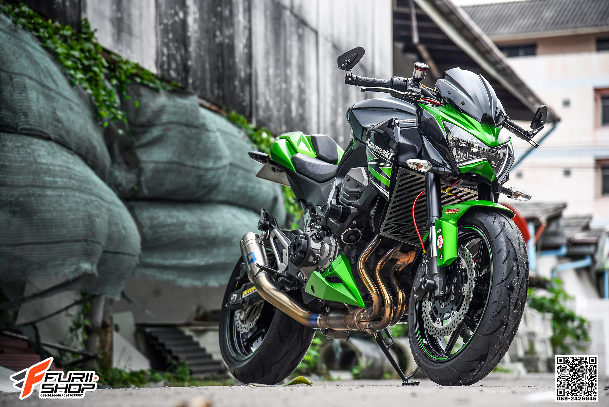 สายHEL KAWASAKI Z800 เดิน3ทาง หน้า สายสีแดง หัวเบนโจสีเขียว