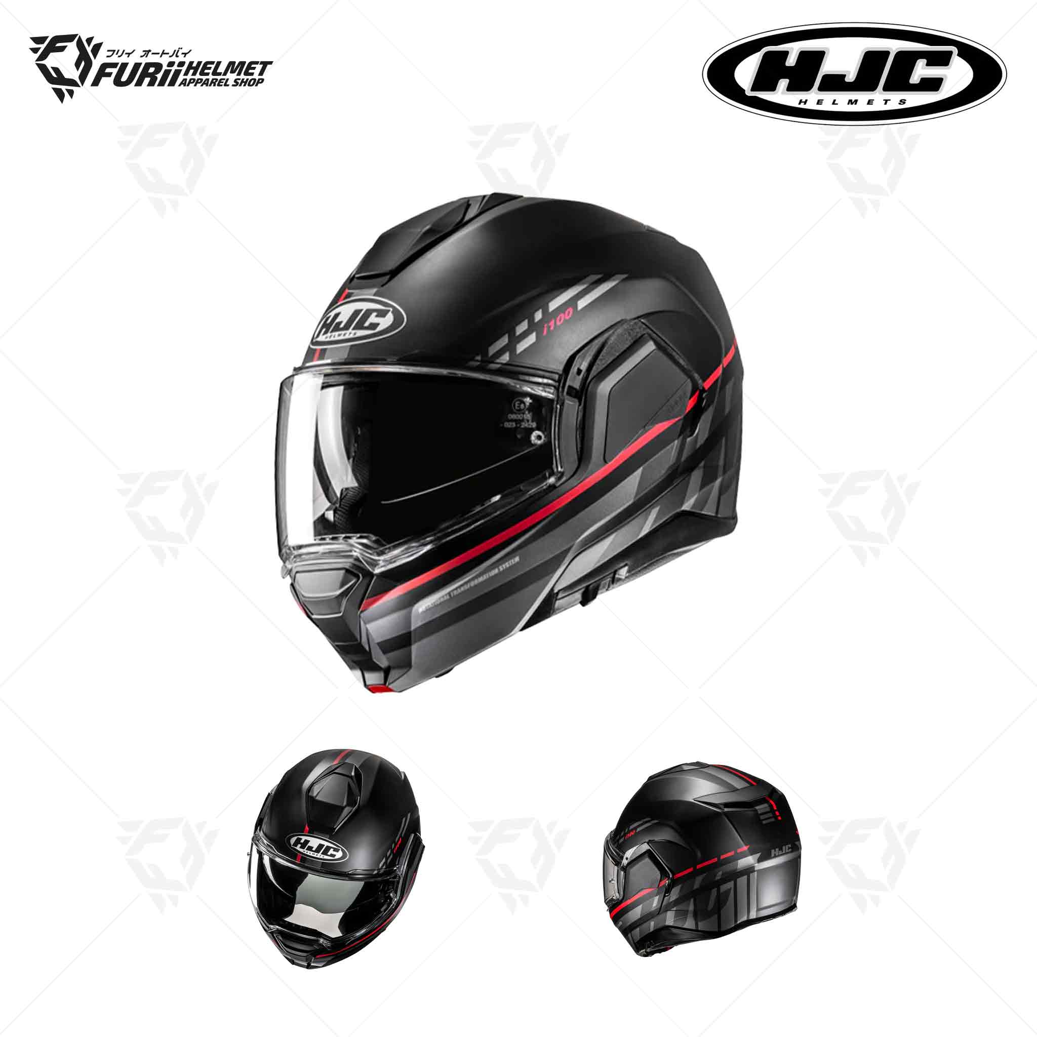 หมวกกันน็อค HJC I100 Modular & Flip-Back SYSMA : MC1SF สีดำ/แดง ผิวด้าน (มี มอก.)