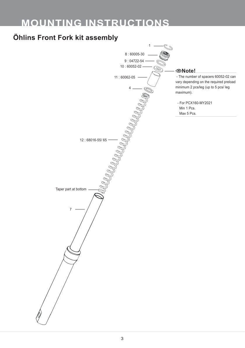 สปริงโช้คหน้า Ohlins FSK136 For Honda PCX160 2021-2022