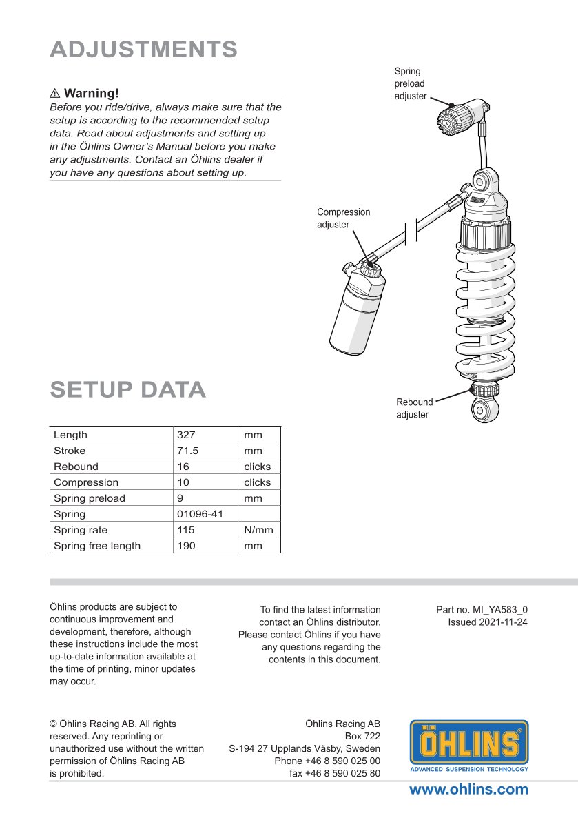 โช๊คหลังแต่ง Ohlins YA583 For Yamaha Tracer 9 ปี 2021-2024