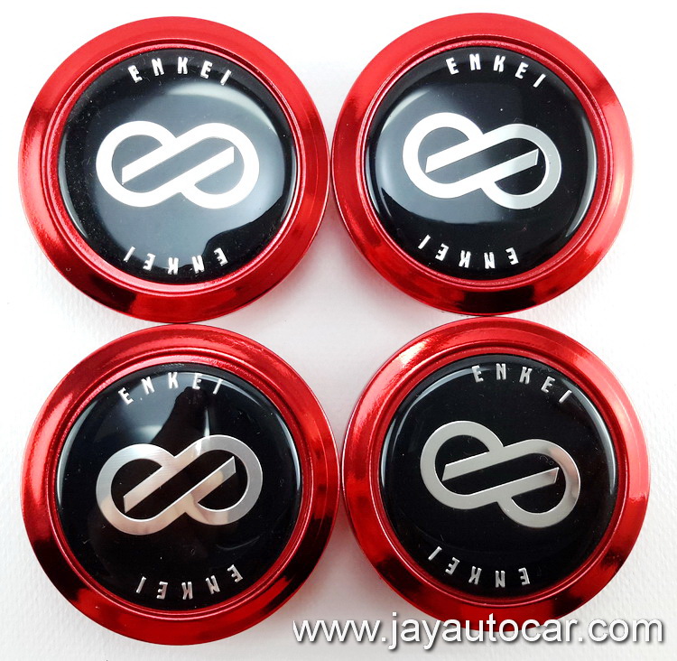 ฝาล้อรถยนต์ สำหรับ ล้อแม็ก สติ๊กเกอร์ ENKEI สีแดง ขนาด 58 มิล 1ชุด 4ชิ้น 58mm.