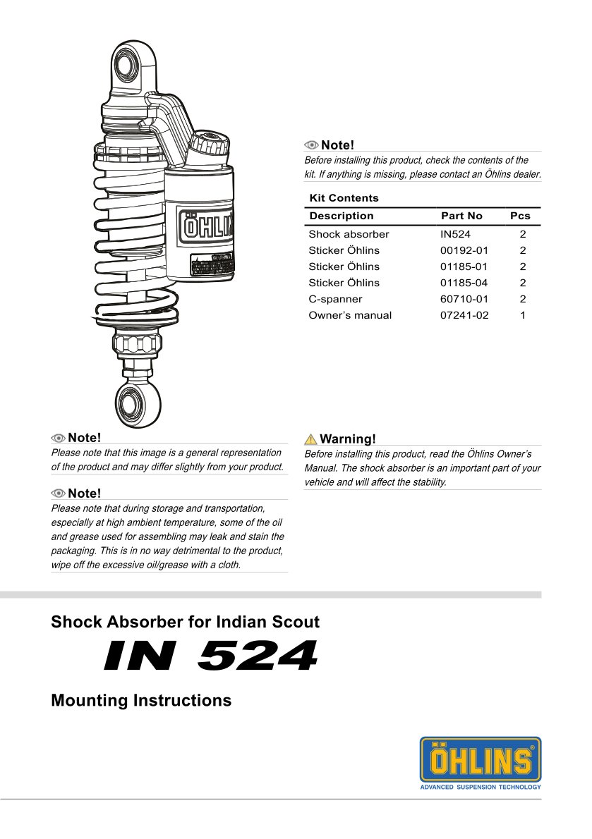 โช๊คหลังแต่ง Ohlins IN524 For Indian Scout Bobber Sixty ปี 2020-2021