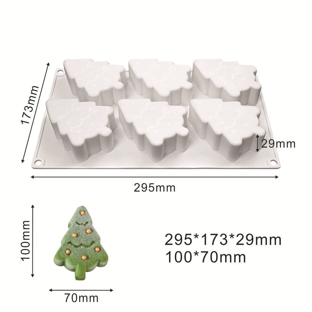 แม่พิมพ์ซิลิโคนต้นคริสต์มาส 6 แม่พิมพ์ช็อกโกแลตมูส