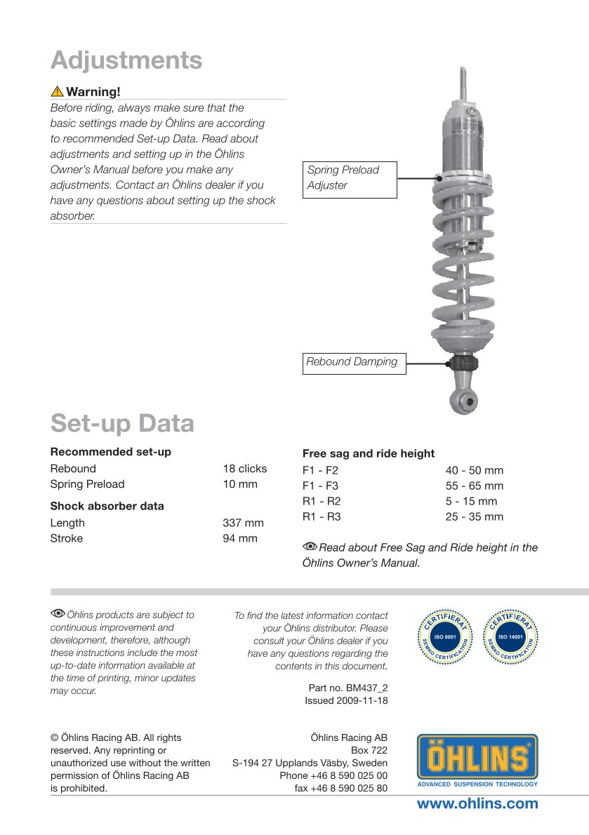โช๊คหลังแต่ง Ohlins BM437 For BMW R 1200 GS ปี 2004-2012