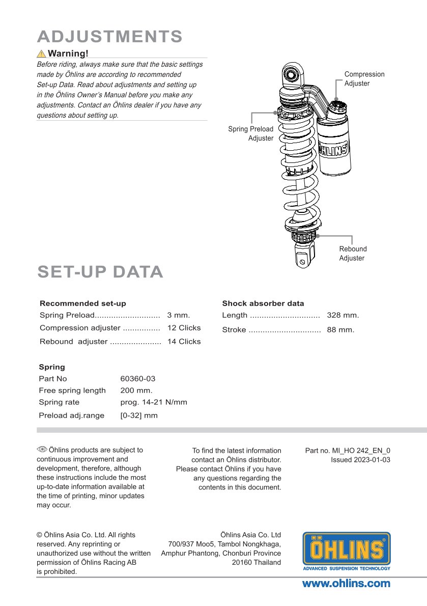 โช๊คหลังแต่ง Ohlins HO242 For Honda Air Blade 160 ปี 2022