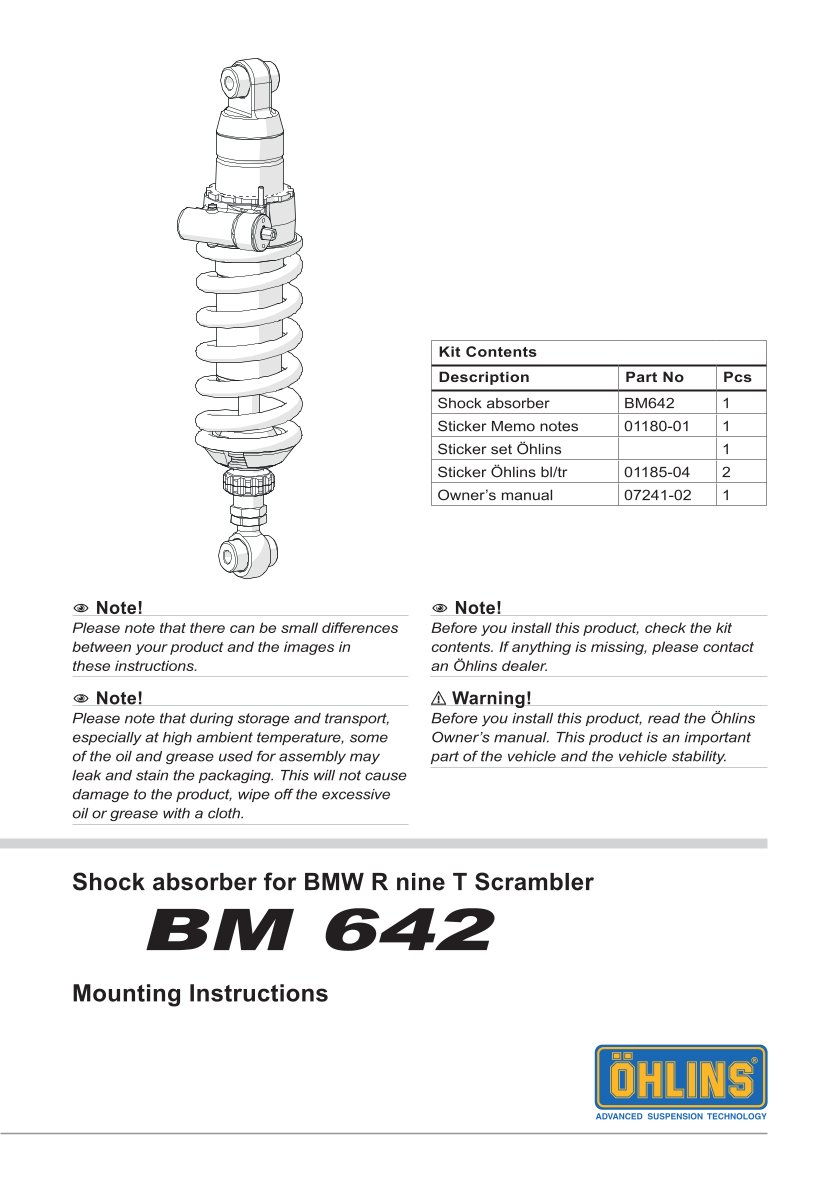 โช๊คหลังแต่ง Ohlins BM642 For BMW R nineT Scrambler ปี 2021-2023