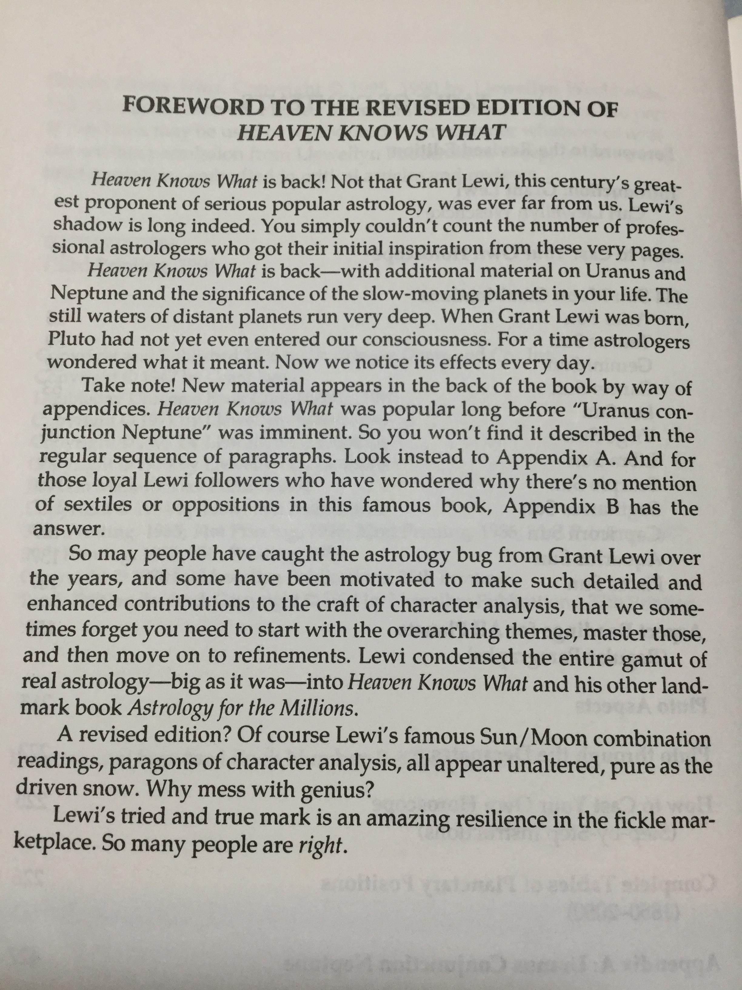 HEAVEN KNOWS WHAT. How to Cast Horoscopes in just 15 minutes for anyone born 1850 to 2050. ผู้เขียน. Grant Lewi 0 กก.