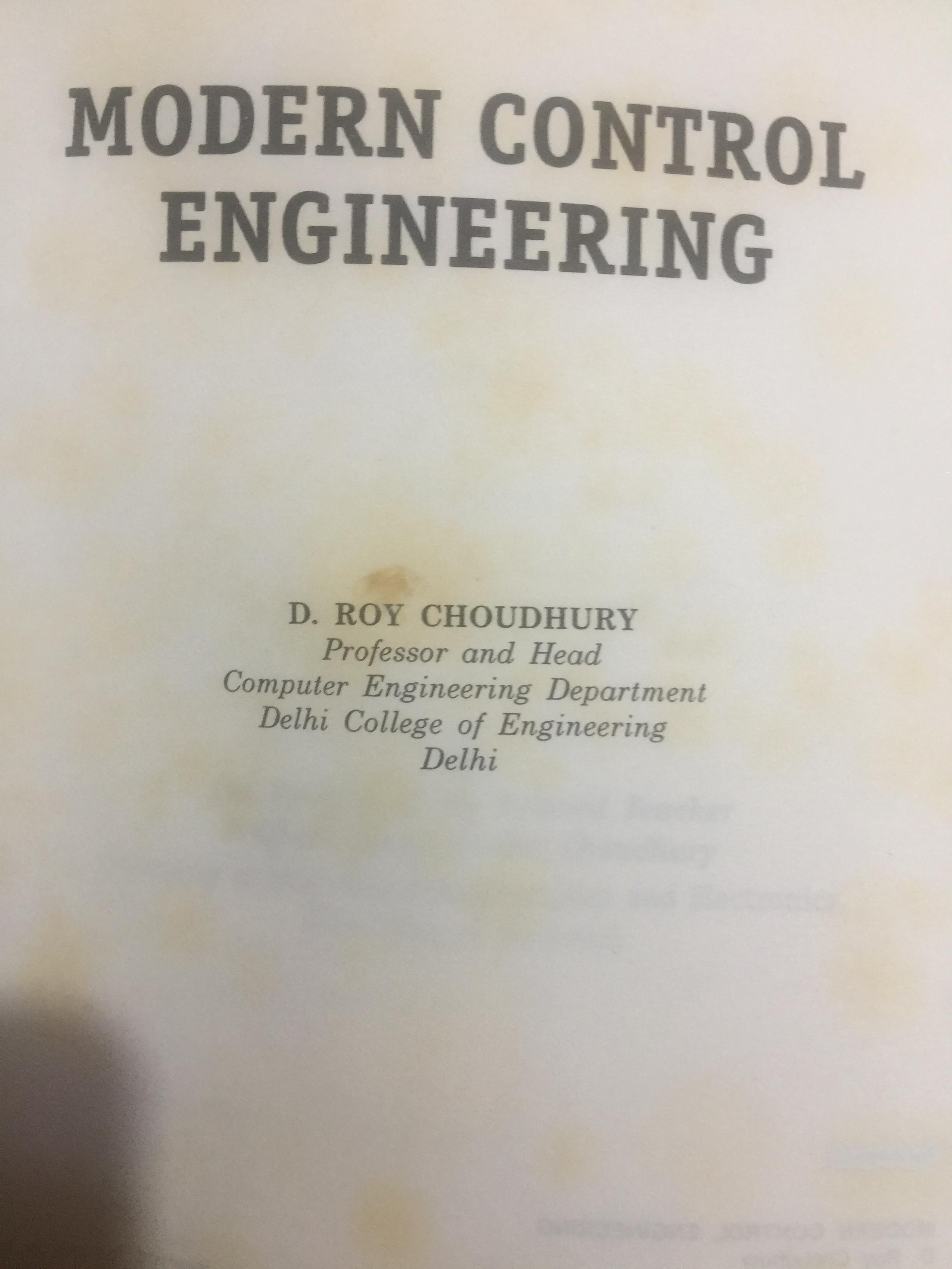 MODERN CONTROL ENGINEERING ผู้เขียนD.Roy Choudhry 0 กก.