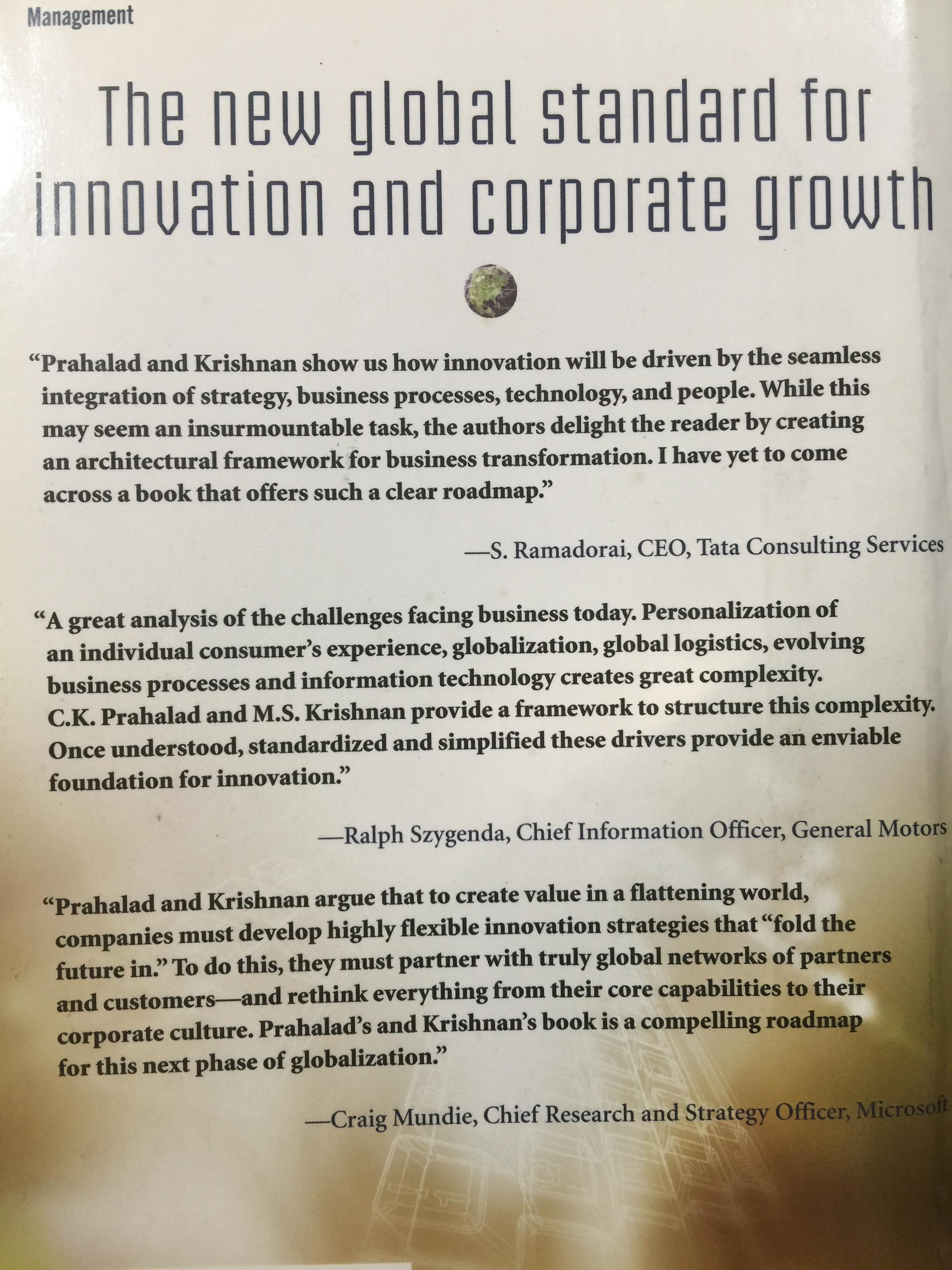 the new age of. INNOVATION. DRIVING CO-CREATED VALUE THROUGHOUT GLOBAL NETWORKS ผู้เขียน C.K.PRAHAHAD และ M.S.KRISHNAN 0 กก.
