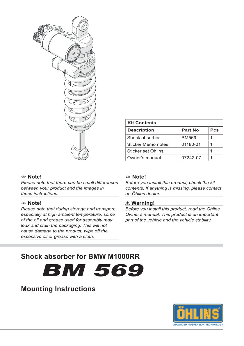 โช๊คหลังแต่ง Ohlins BM569 For BMW M 1000 RR ปี 2021-2023
