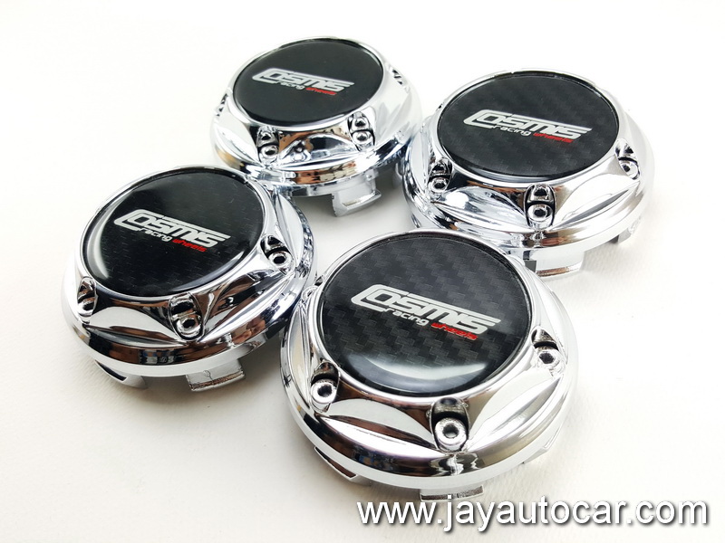 ฝาล้อรถยนต์ แม็กแต่ง ขนาด 73.5 มิล สำหรับ ล้อแม็ก โลโก้ COSMIS RACING WHEELS สีเงิน โคมมี่ยม 1ชุด 4ชิ้น 73.5mm.