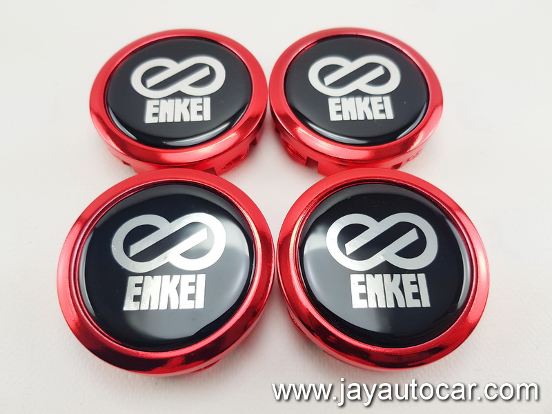 ฝาล้อรถยนต์ สำหรับ ล้อแม็ก สติ๊กเกอร์ ENKEI สีแดง ขนาด 56 มิล 1ชุด 4ชิ้น