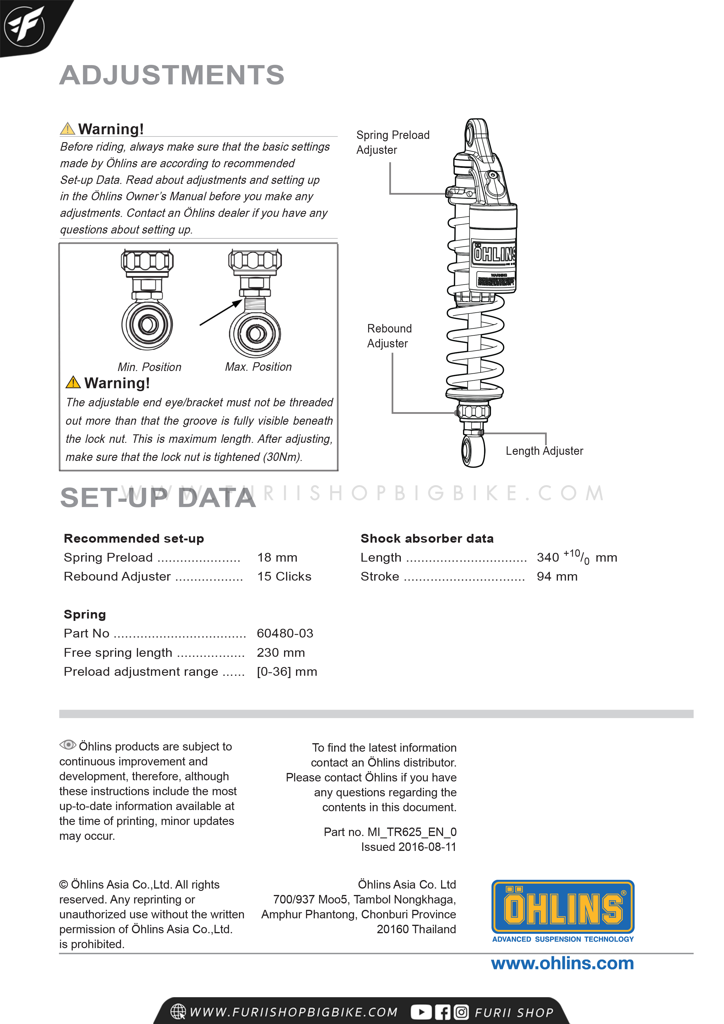 โช๊คหลัง OHLINS TR625 FOR Triumph Classic Asia 340 2007-2015
