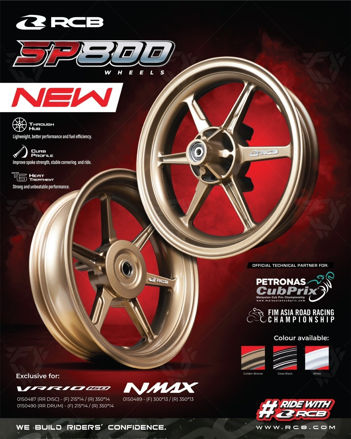 ล้อ RCB : SP800 Wheels For Honda Vario 160 & YAMAHA NMAX ( มี 3 สี)