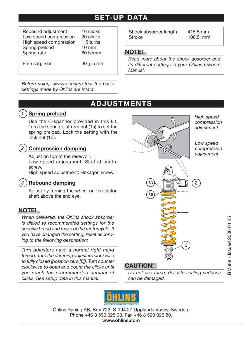 โช๊คหลังแต่ง Ohlins BM688 For BMW HP 2 Enduro ปี 2006