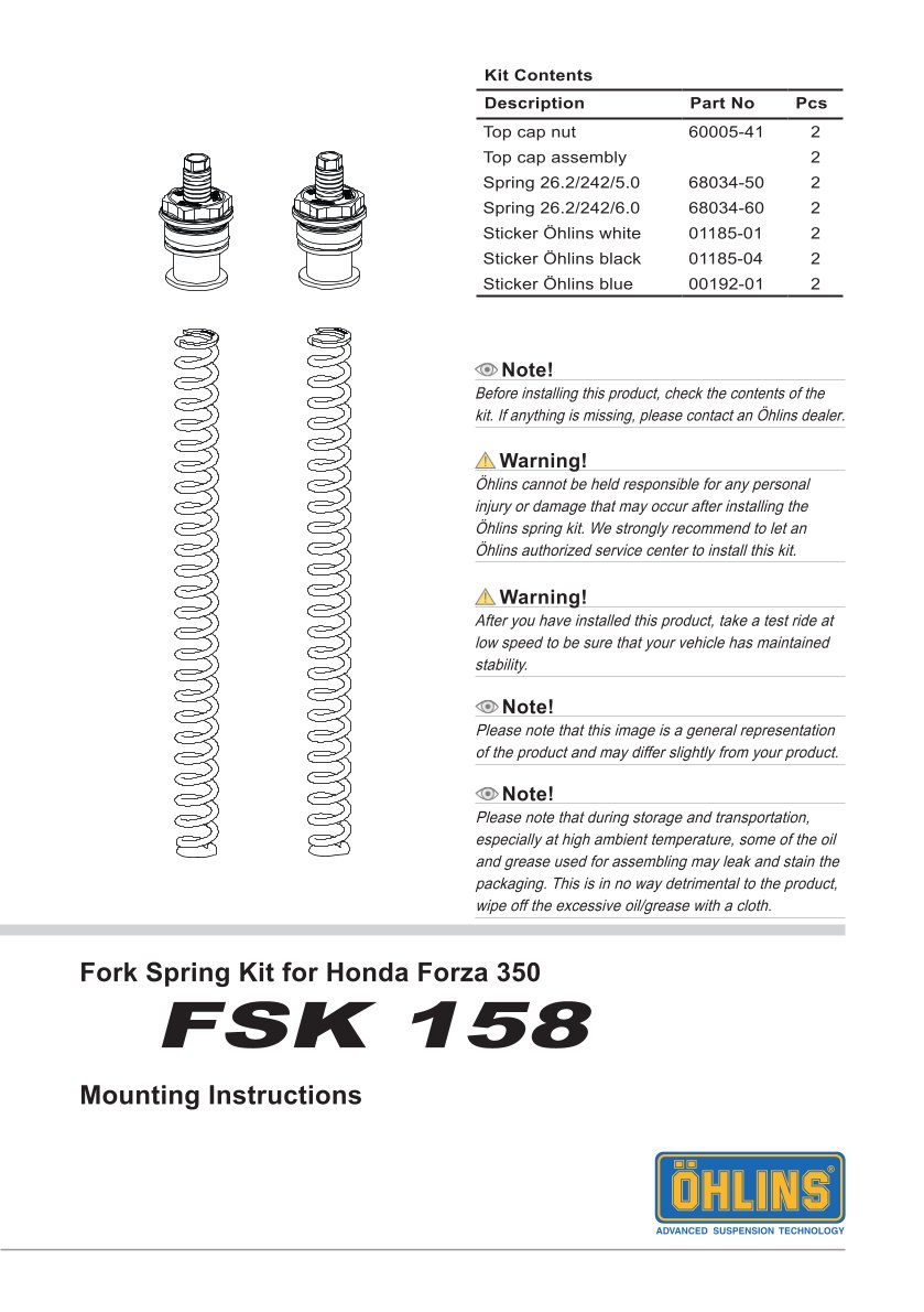 สปริงโช้คหน้า Ohlins FSK158 For Honda Forza350 2020-2021