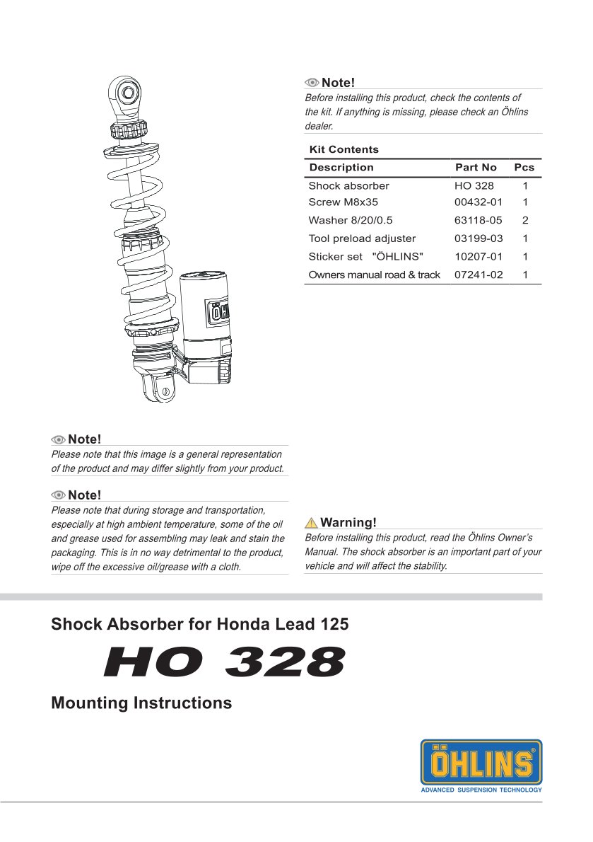 โช๊คหลังแต่ง Ohlins HO328 For Honda Lead 125 ปี 2023