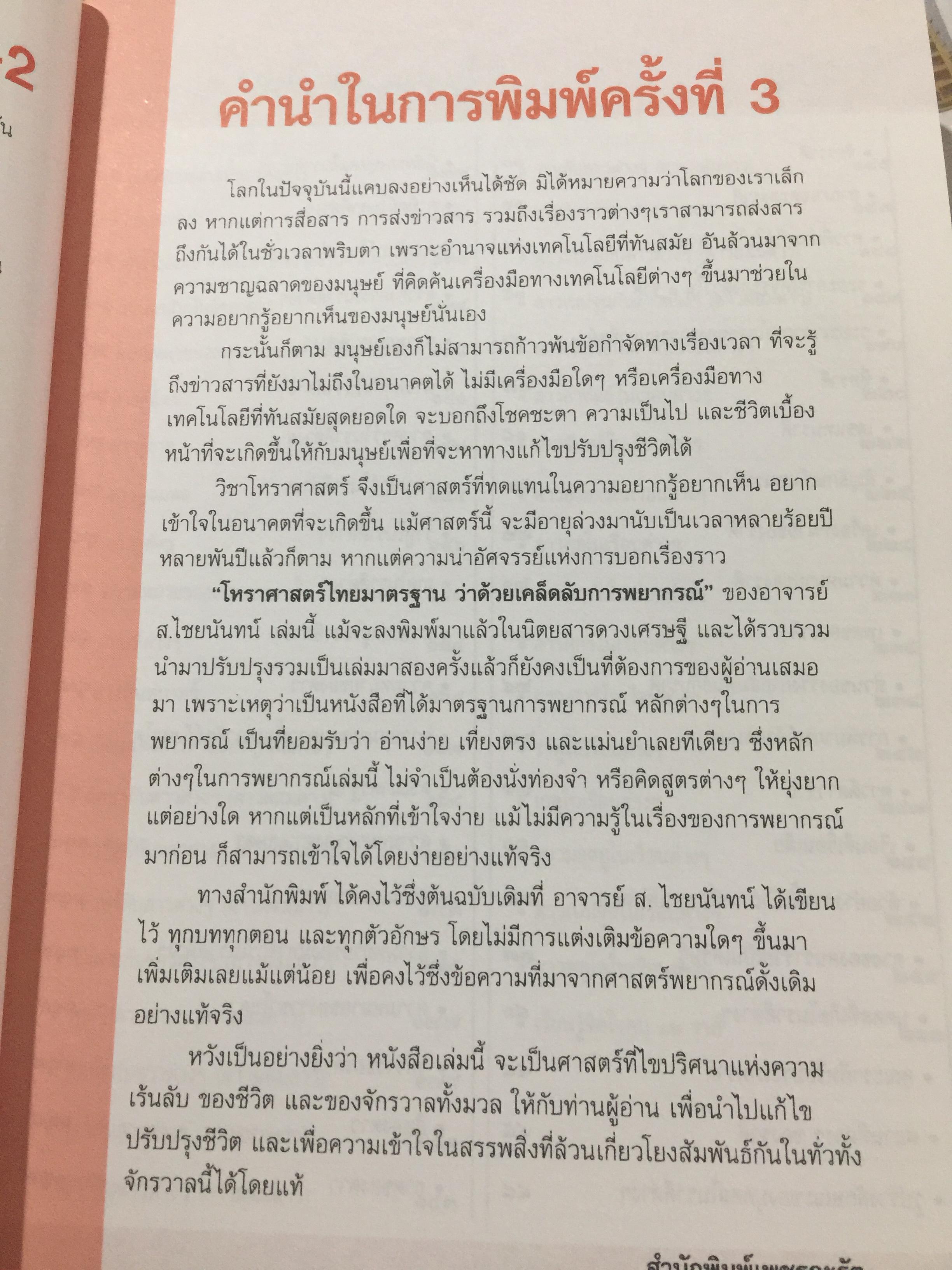 โหราศาสตร์ ไทย. มาตรฐานว่าด้วย เคล็ดลับการพยากรณ์ เรียบเรียงโดย อาจารย์ ส.ไชยนันท์ 3,500 กรัม