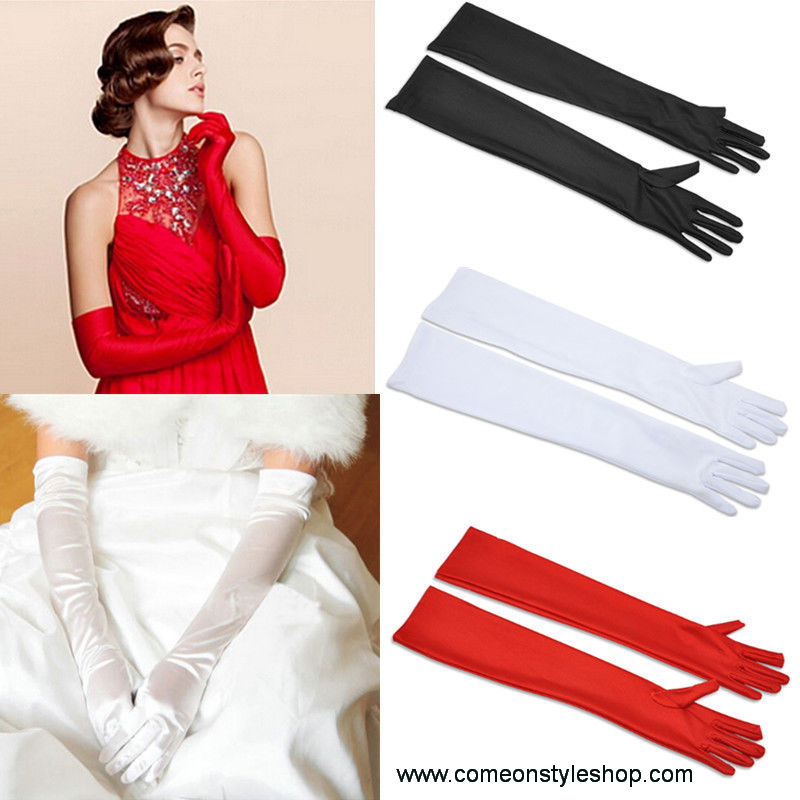 ถุงมือออกงาน แบบยาว 21 นิ้ว ถุงมือเจ้าสาว ผ้าซาติน เรียบหรู วินเทจสไตล์ Long gloves satin wedding bridal