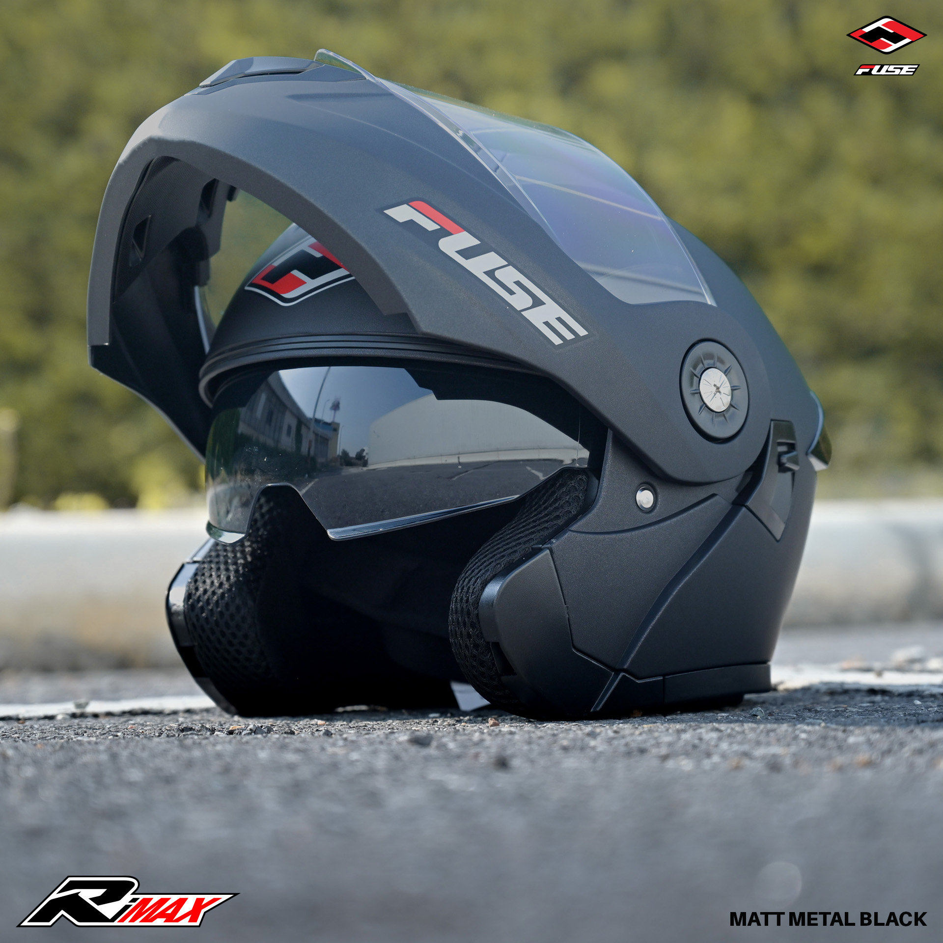 หมวกกันน็อคยกคาง FUSE รุ่น RIMAX แว่น2ชั้น น้ำหนักเบา สปอยเลอร์โฉบเฉี่ยว สี Matt Metal Black (ดำด้าน เมทัลลิค)