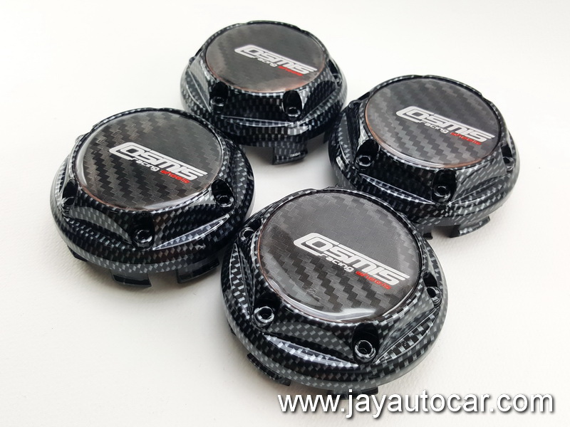 ฝาล้อรถยนต์ แม็กแต่ง ขนาด 73.5 มิล สำหรับ ล้อแม็ก โลโก้ COSMIS RACING WHEELS ลายเคฟล่า 1ชุด 4ชิ้น สวยโครตๆ 73.5mm.