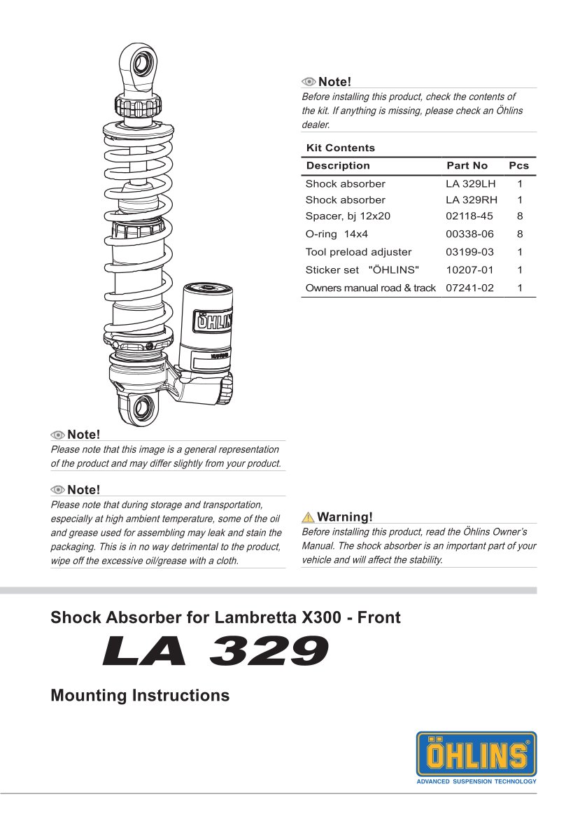 โช้คหน้า OHLINS LA329 For Lambretta X-300 2023