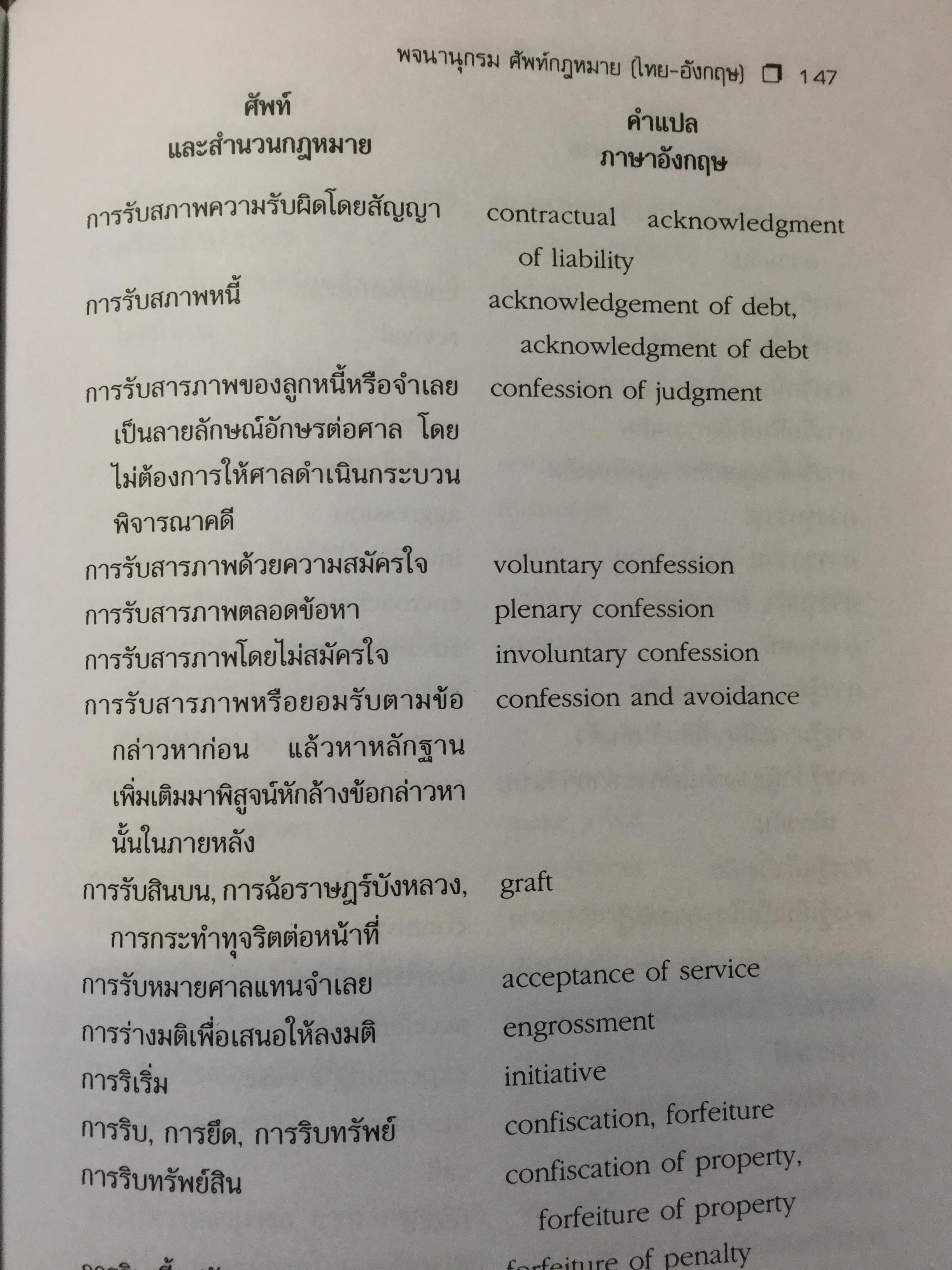 พจนานุกรมศัพท์กฎหมาย(ไทย-อังกฤษ) LAW Dictionary (Thai-English). ผู้เขียน ธง วิทัยวัฒน์ 0 กก.