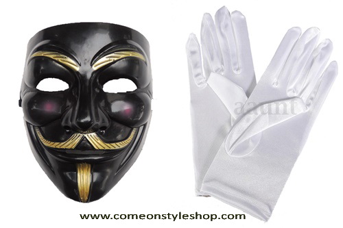 หน้ากาก+ถุงมือ Guy Fawkes จากภาพยนต์เรื่อง V for Vendetta หน้ากากปาร์ตี้