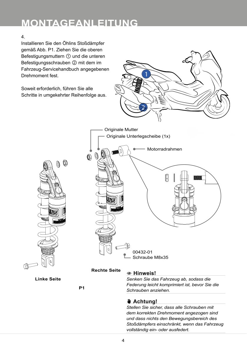 โช๊คหลังแต่ง Ohlins YA020 For Yamaha N-Max 155 ปี 2020-2023