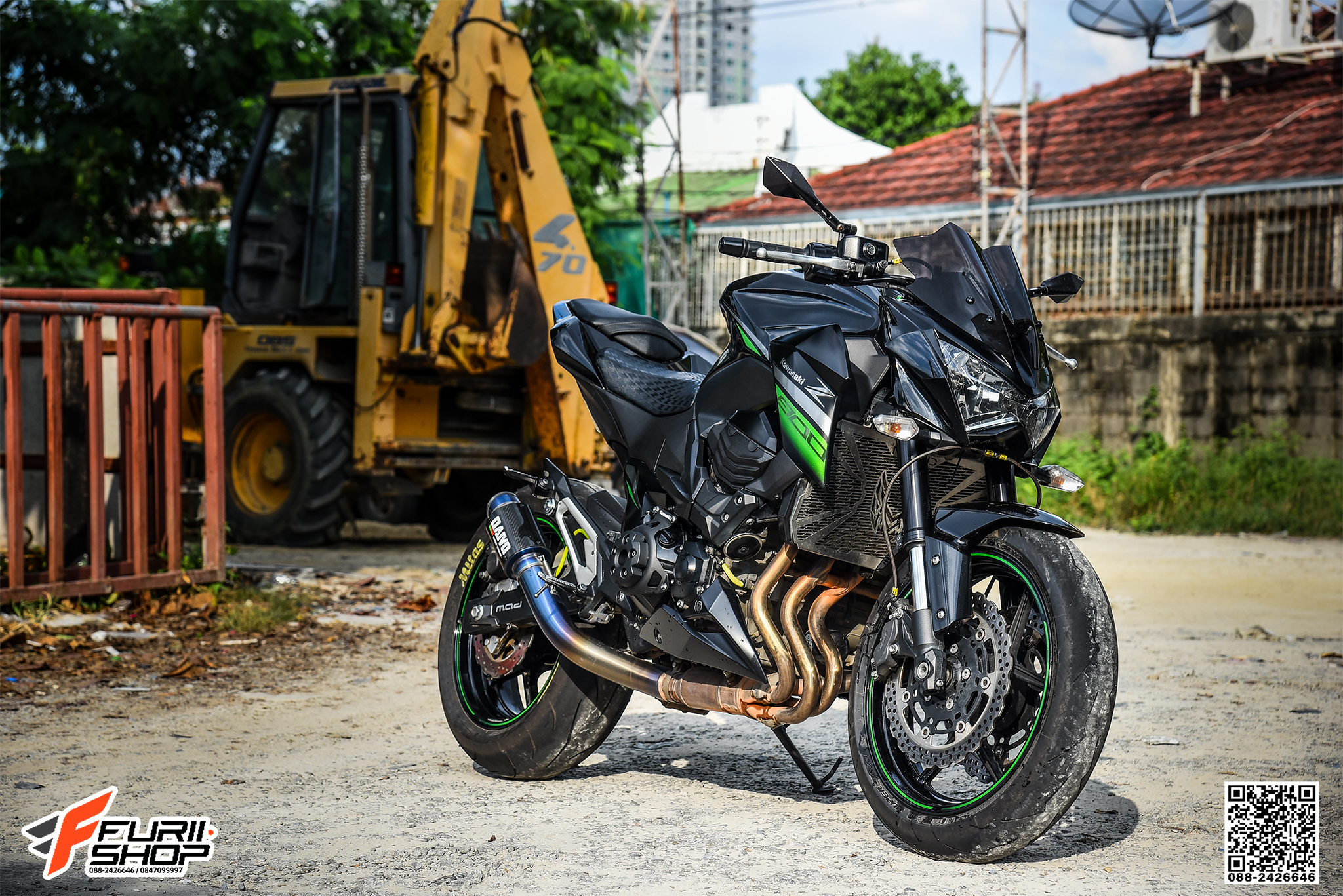 สายHEL KAWASAKI Z800 เดินทางเดิม หลัง สายสีเขียว หัวเบนโจสีดำ