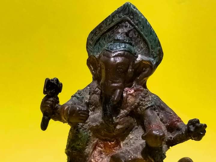 พระพิฆเนศปางนั่งหนู 4 กร องค์เล็ก งานทองเหลือง