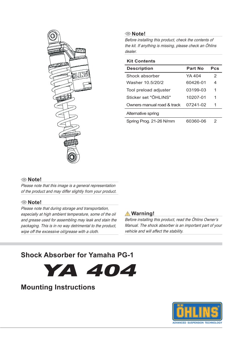 โช๊คหลังแต่ง Ohlins YA404 For Yamaha PG-1 ปี 2023-2024