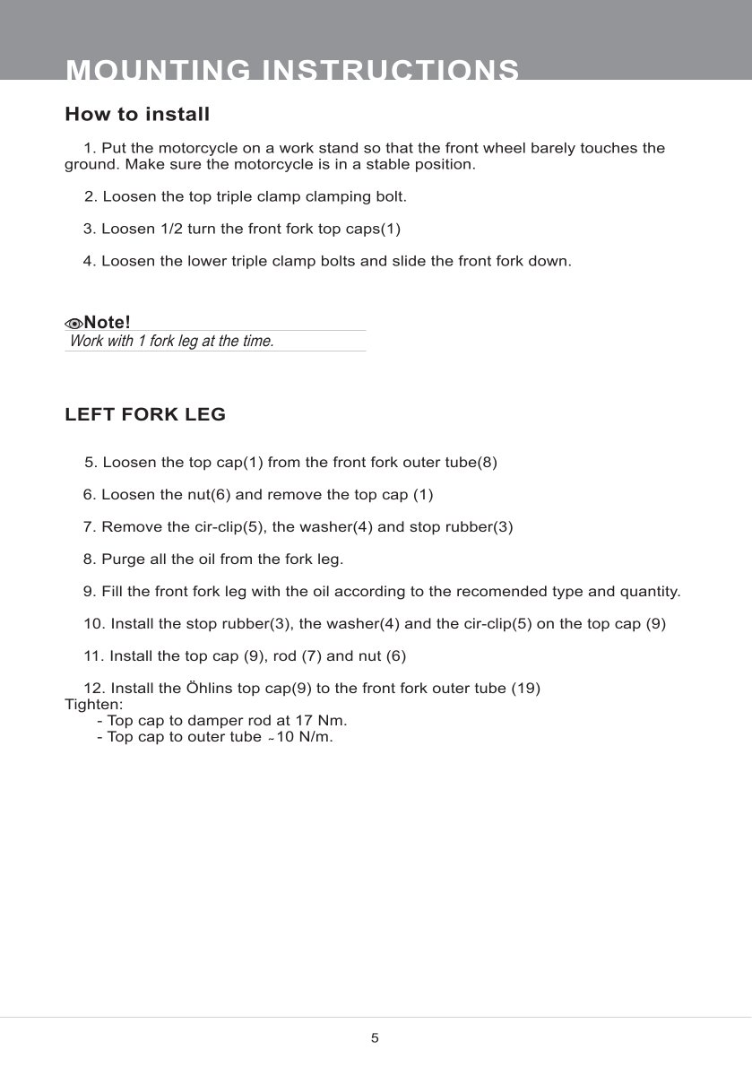 สปริงโช้คหน้า Ohlins FSK167 For Honda CRF 300L (Asia/EU/US) 2020-2023