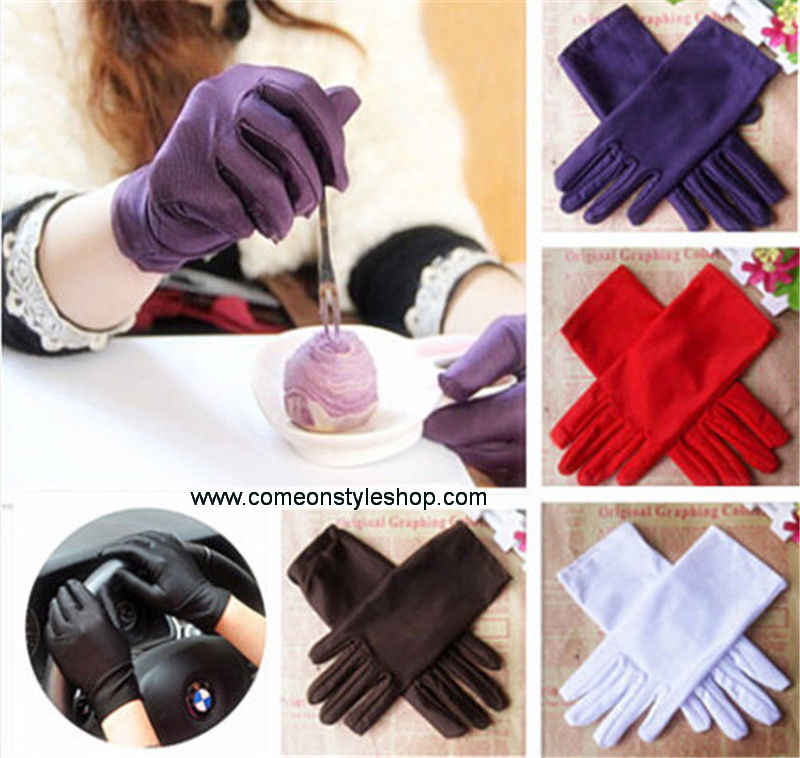 ถุงมือผ้าซาตินแบบสั้น ถุงมือออกงาน การแสดง แต่งงาน คอสเพลย์ Satin Short Gloves