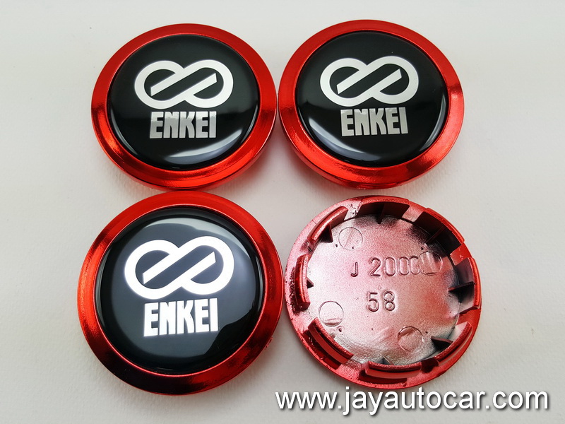 ฝาล้อรถยนต์ สำหรับ ล้อแม็ก สติ๊กเกอร์ โลโก้ ENKEI สีแดง ขนาด 58 มิล 1ชุด 4ชิ้น