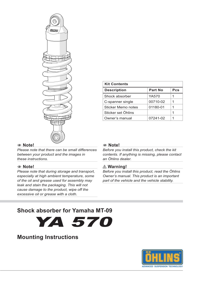 โช๊คหลังแต่ง Ohlins YA570 For Yamaha MT-09 (FZ-09) ปี 2021-2023