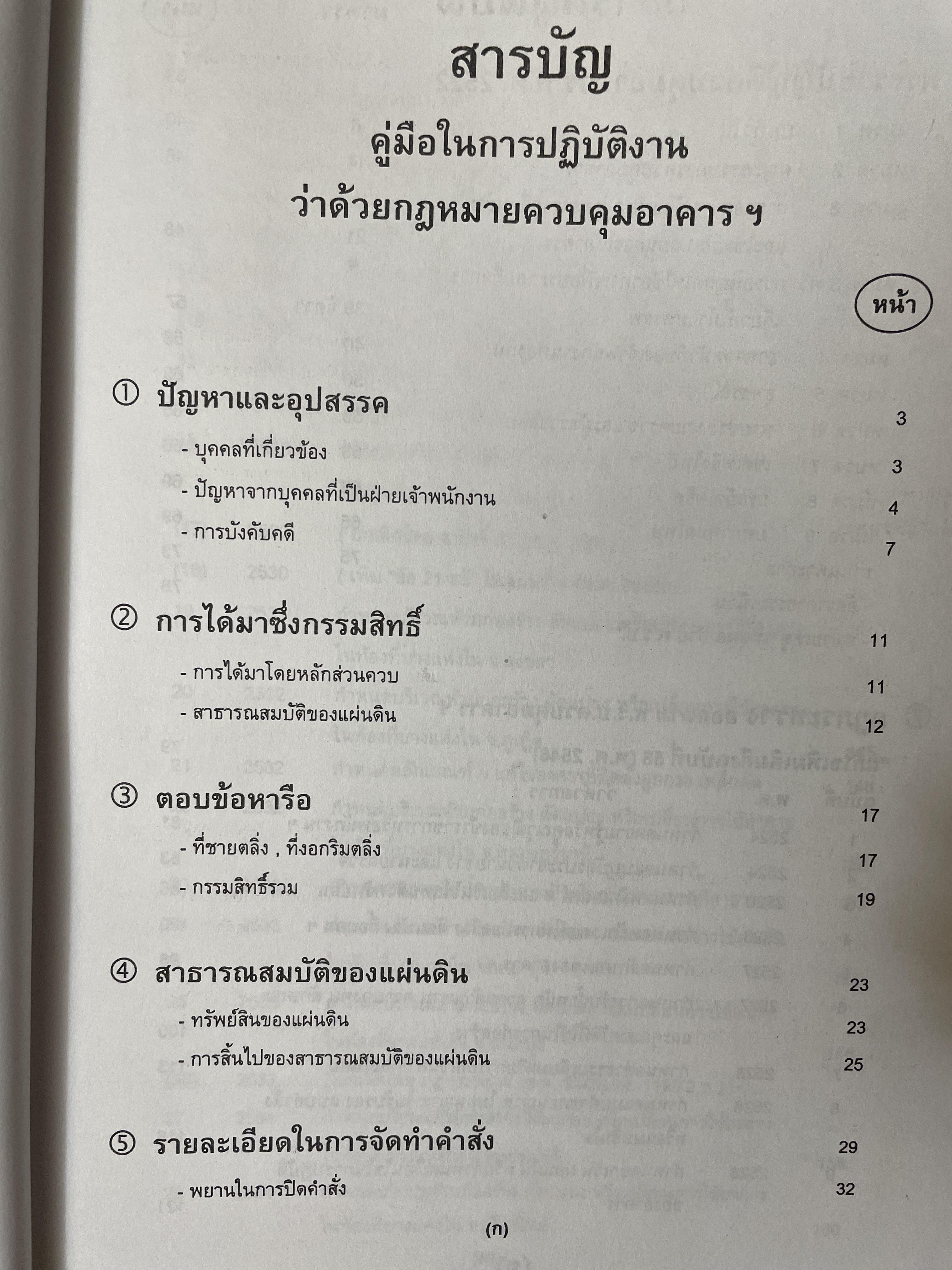 คู่มือในการปฎิบัติงาน ว่าด้วยกฎหมายควบคุมอาคาร. พร้อมด้วย ปัญหาและอุปสรรค การได้มาซึ่งกรรมสิทธิ์ ตอบข้อหารือ สาธารณสมบัติของแผ่นดิน 3 กก.