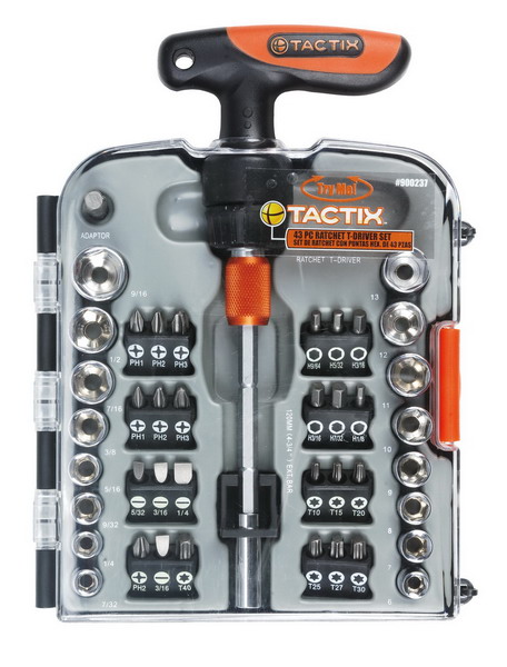 ด้ามฟรีตัวT ไขควง+บล็อก 900237 43ตัวชุด พร้อมกล่อง TACTIX
