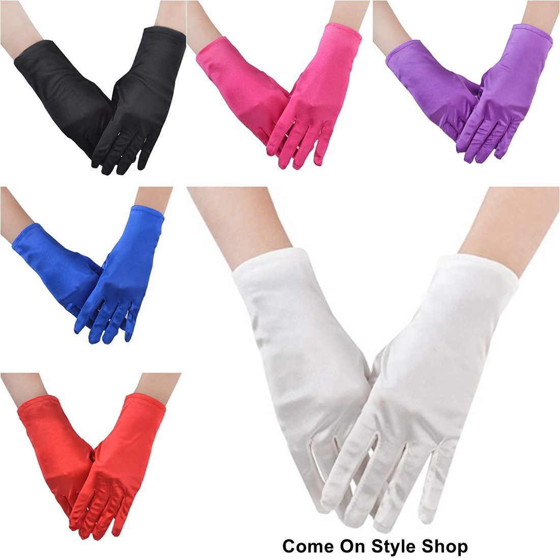 ถุงมือผ้าซาตินแบบสั้น ถุงมือออกงาน การแสดง แต่งงาน Short Gloves Satin Wedding Bridal Evening Party Costume Gloves GL03