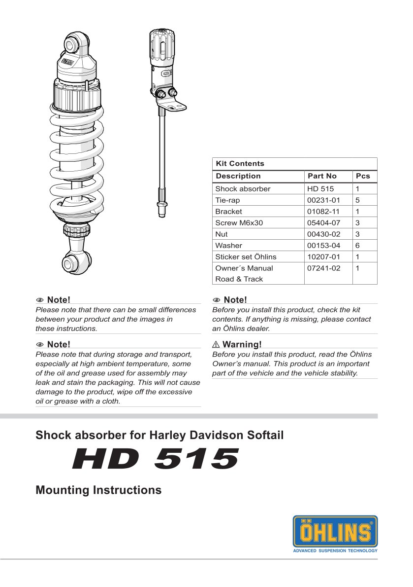 โช๊คหลังแต่ง Ohlins HD515 For Harley-Davidson Softail Fat Bob ปี 2018-2023