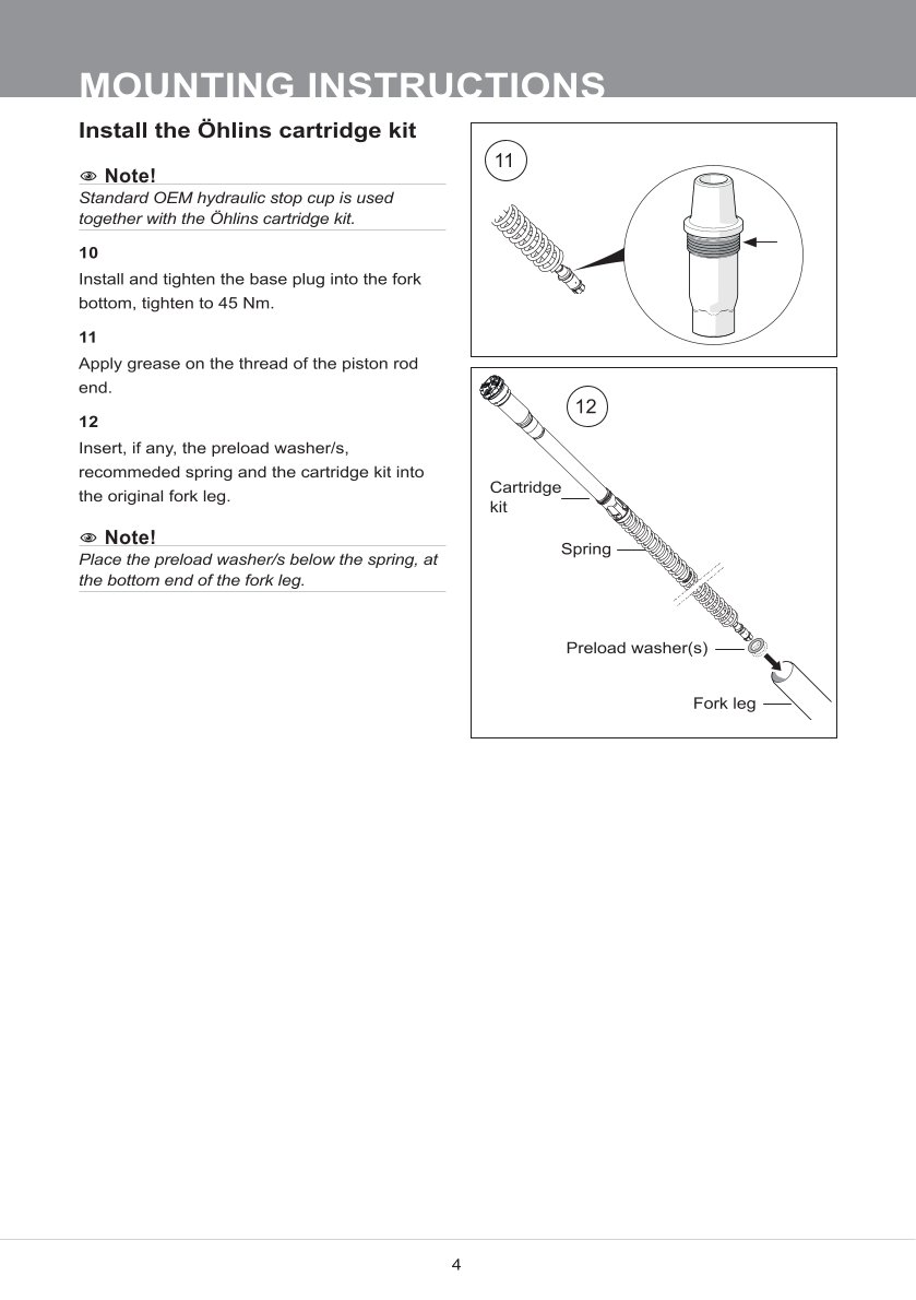 สปริงโช้คหน้า Ohlins FCX0203 For Yamaha YZ 250F 2014-2022