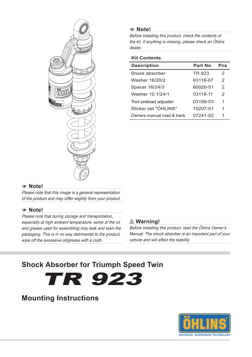 โช๊คหลังแต่ง Ohlins TR923 For Triumph Speed Twin 1200 ปี 2019-2020