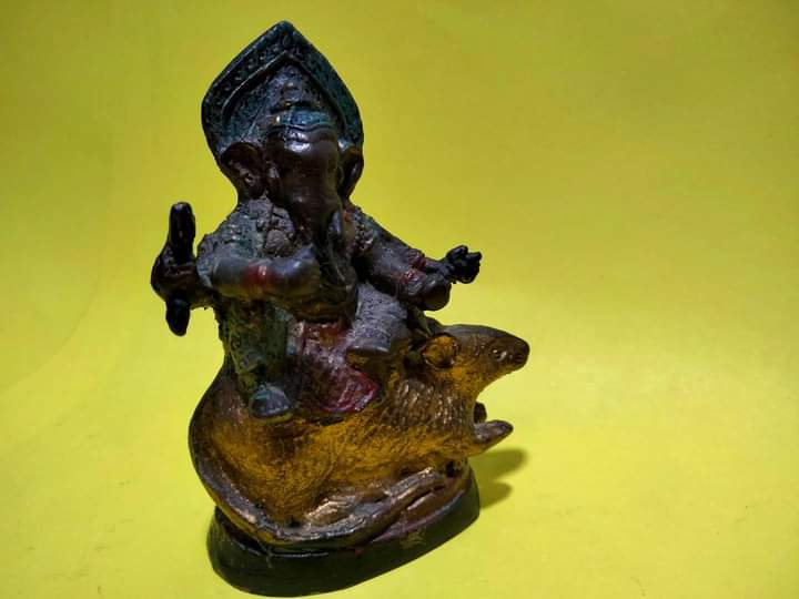 พระพิฆเนศปางนั่งหนู 4 กร องค์เล็ก งานทองเหลือง