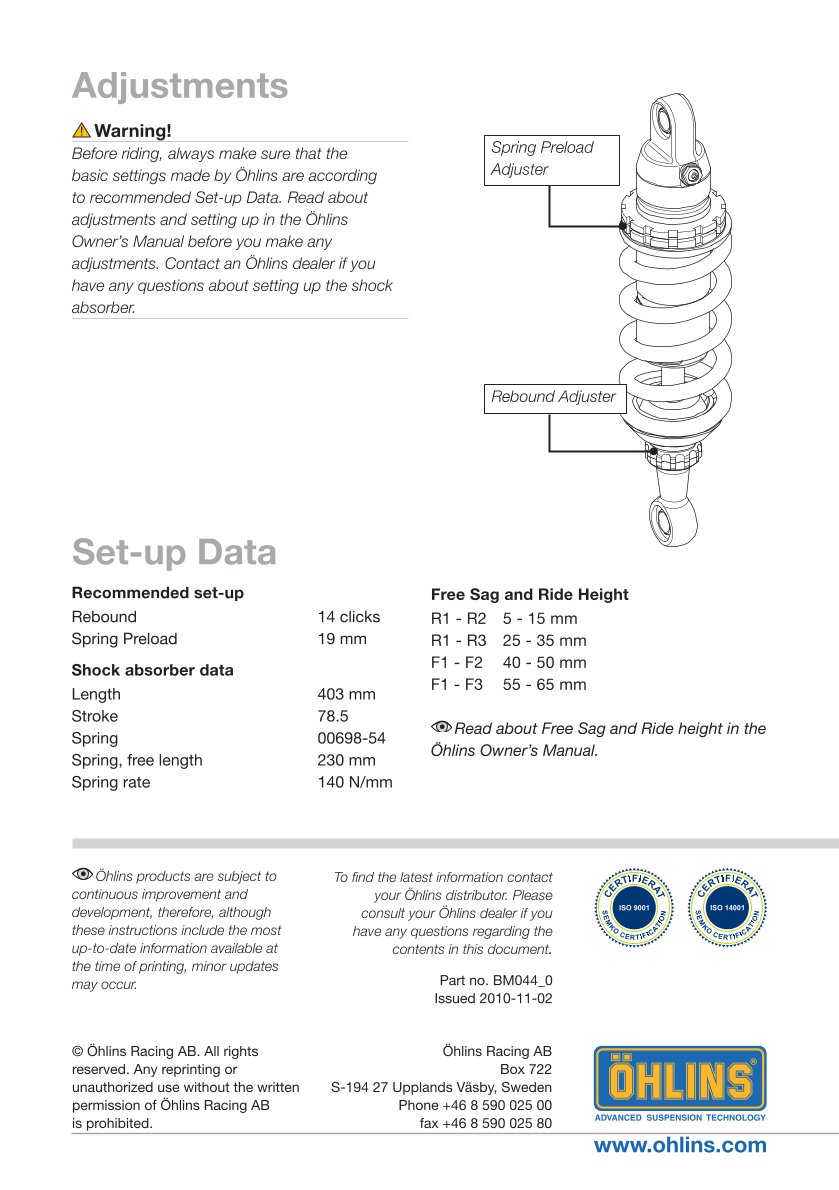 โช๊คหลัง OHLINS Sweden BM044 For BMW R1200GS