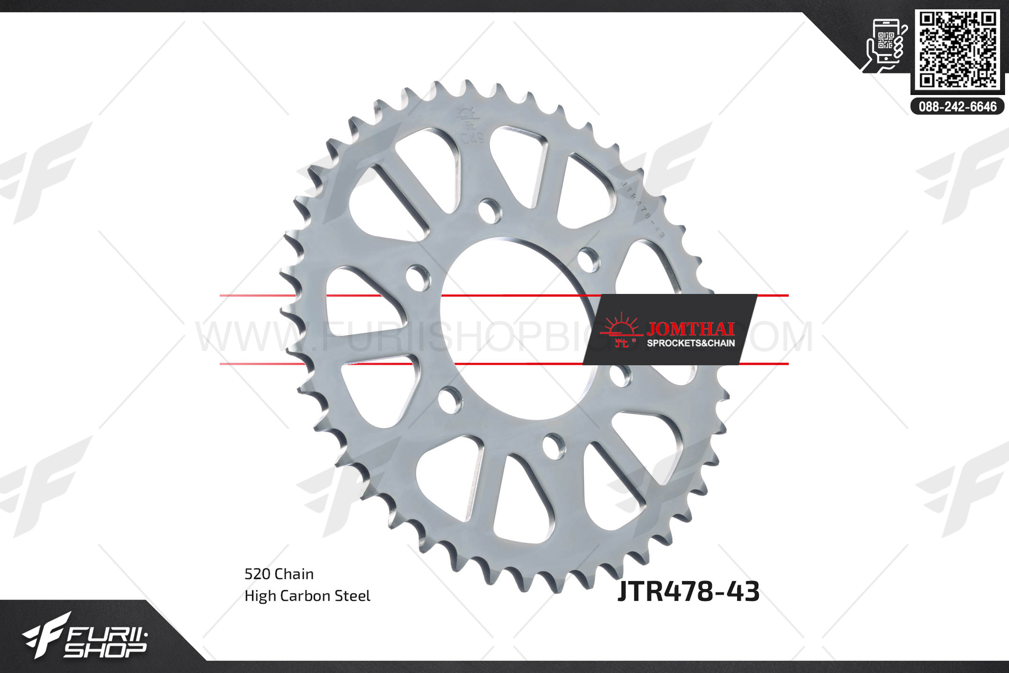 สเตอร์หลัง JOMTHAI (พระอาทิตย์) 43ฟัน รหัส JTR478-43 For Ninja650r, EX650, Er-6n, Z800