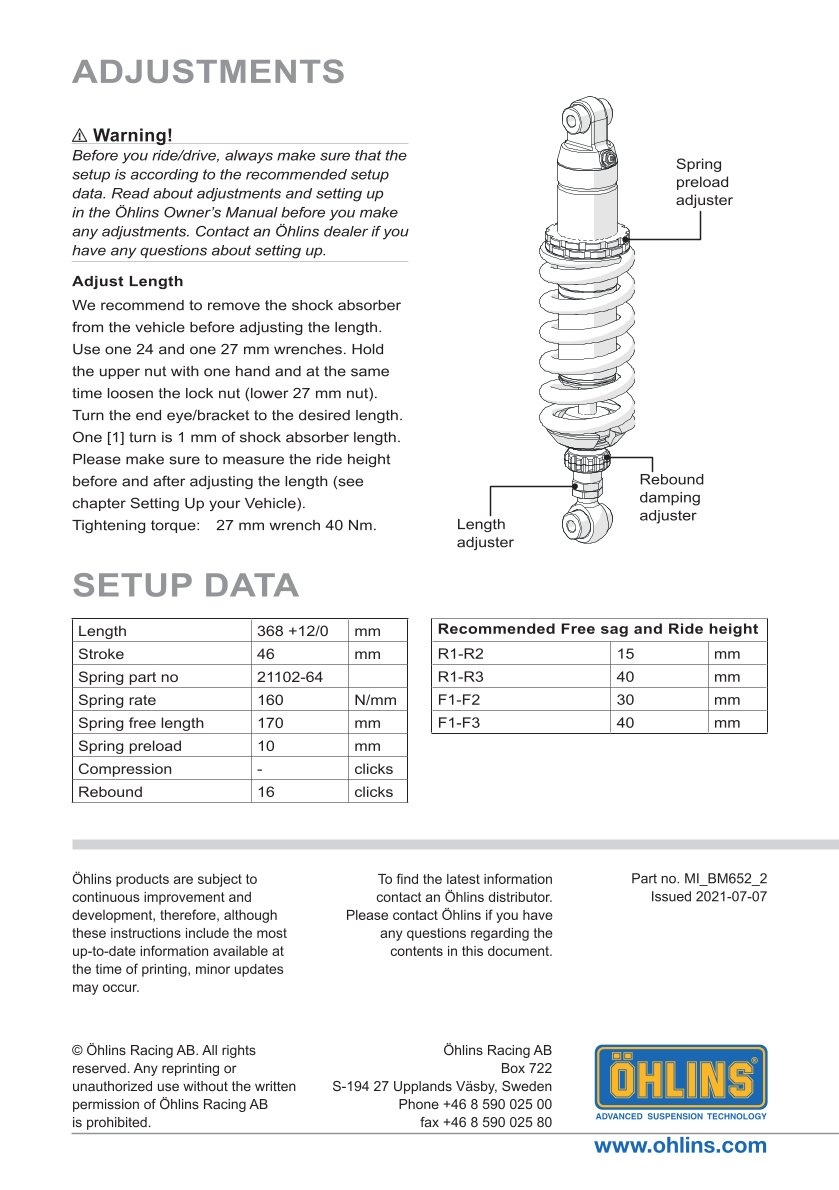โช๊คหลังแต่ง Ohlins BM652 For BMW R nineT Racer ปี 2017-2020