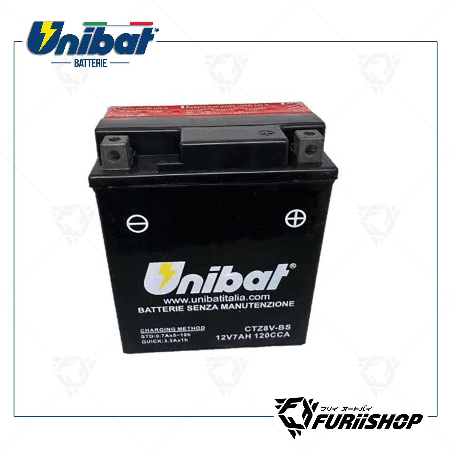 แบตเตอร์รี่รถมอเตอร์ไซต์ Unibat Battery MF Series CTZ8V-BS For Vespa Kawasaki Honda Gpx