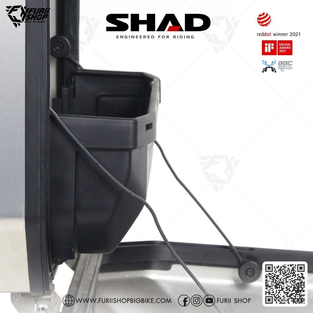 กล่องข้าง SHAD TR47R (ขวา) Silver ขนาด 47 ลิตร (สามารถเก็บหมวกกันน็อคได้) มีตาข่าย และ ชุดกุญแจกล่อง 3 ใบ